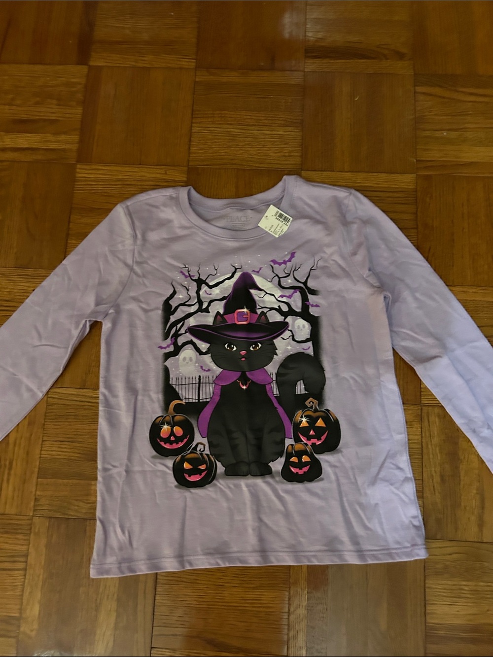 Lilac Halloween Cat Witch Long Sleeve Shirt girls M 7/8